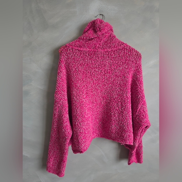 Free People Crop BFF Cowl Neck Sweater Pink Gray Sz S Oversized Slouchy - Picture 6 of 10